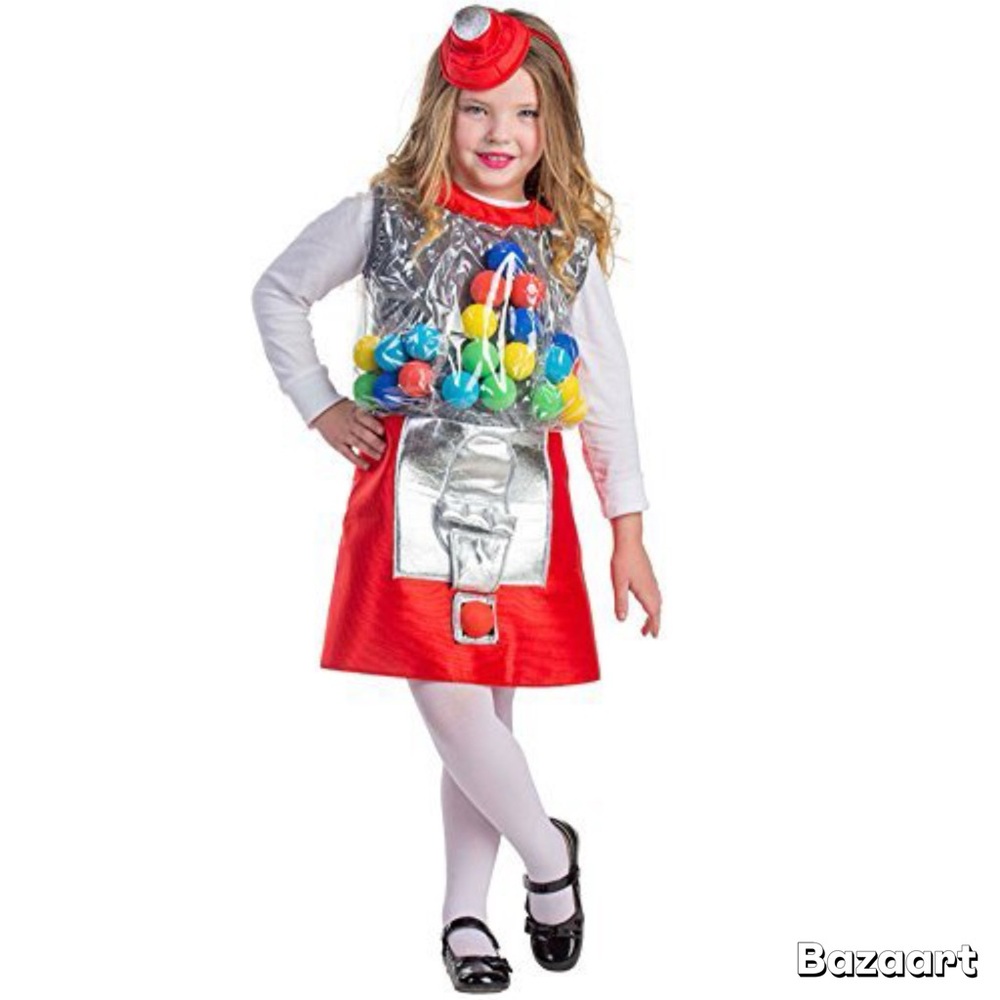 Girls Sz S 4-6 Gumball Machine Costume Dress Up America